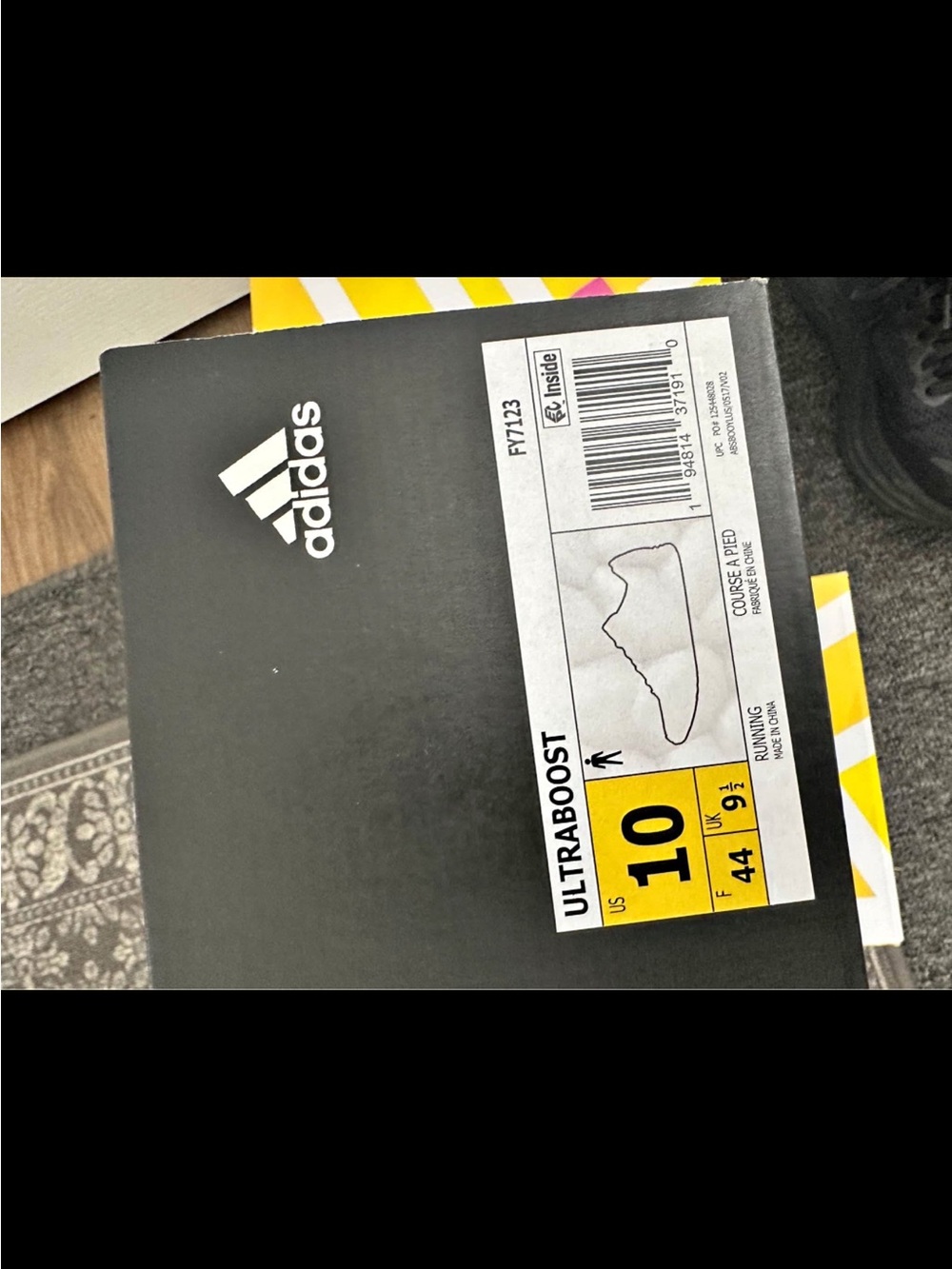 adidas Black Shoe Box with Yellow Size Label